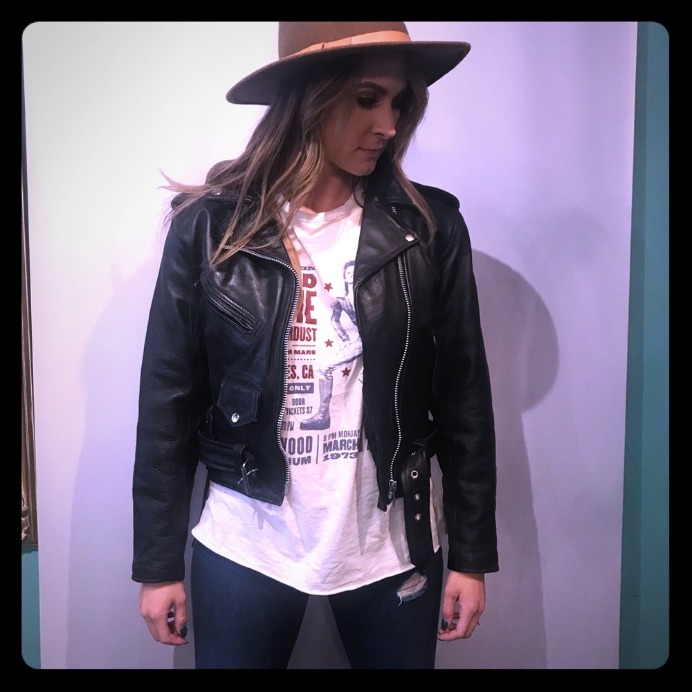 Leather motorcycle jacket.